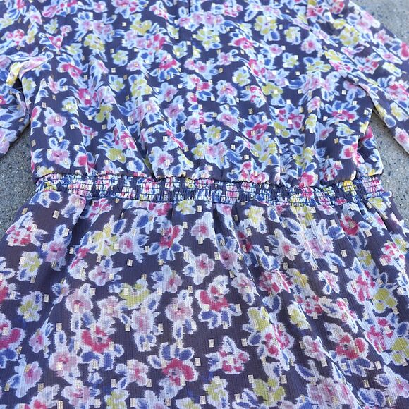 LOFT NWT Floral Sheer Long Sleeve Mini Dress Small Ruffled Tiered Hem - Picture 11 of 12